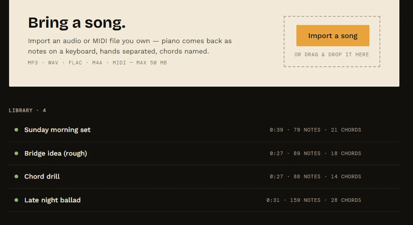 A Neuma library of analyzed songs with note and chord counts